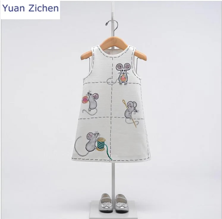 Girls Animal Pattern Dress Clothes 2017 New Summer  Sleeveless Cotton Mini Straight Girl Princes Dresses Clothing