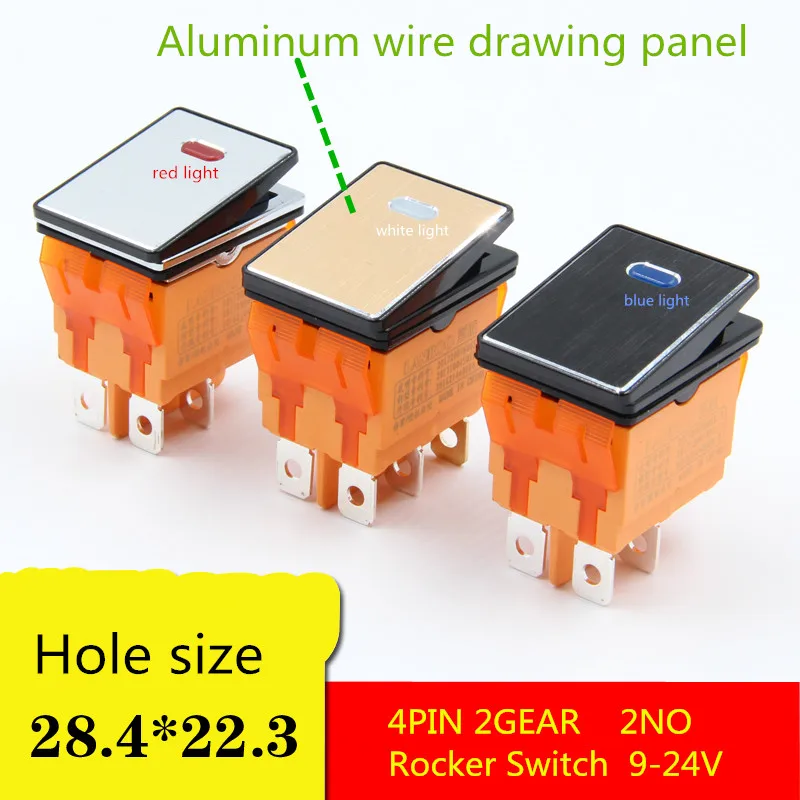 

1PCS YT1745 Waterproof Rocker Switch The white light 4 PIN 2GEAR 2NO Silver plated copper contact Voltage 9-24V metal panel