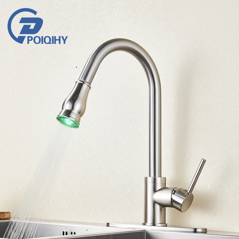 

Kitchen Sink Tap Single Handle Rotate LED Light Hand Sprayer Hot Cold Water Mixer Tap Deck Mounted