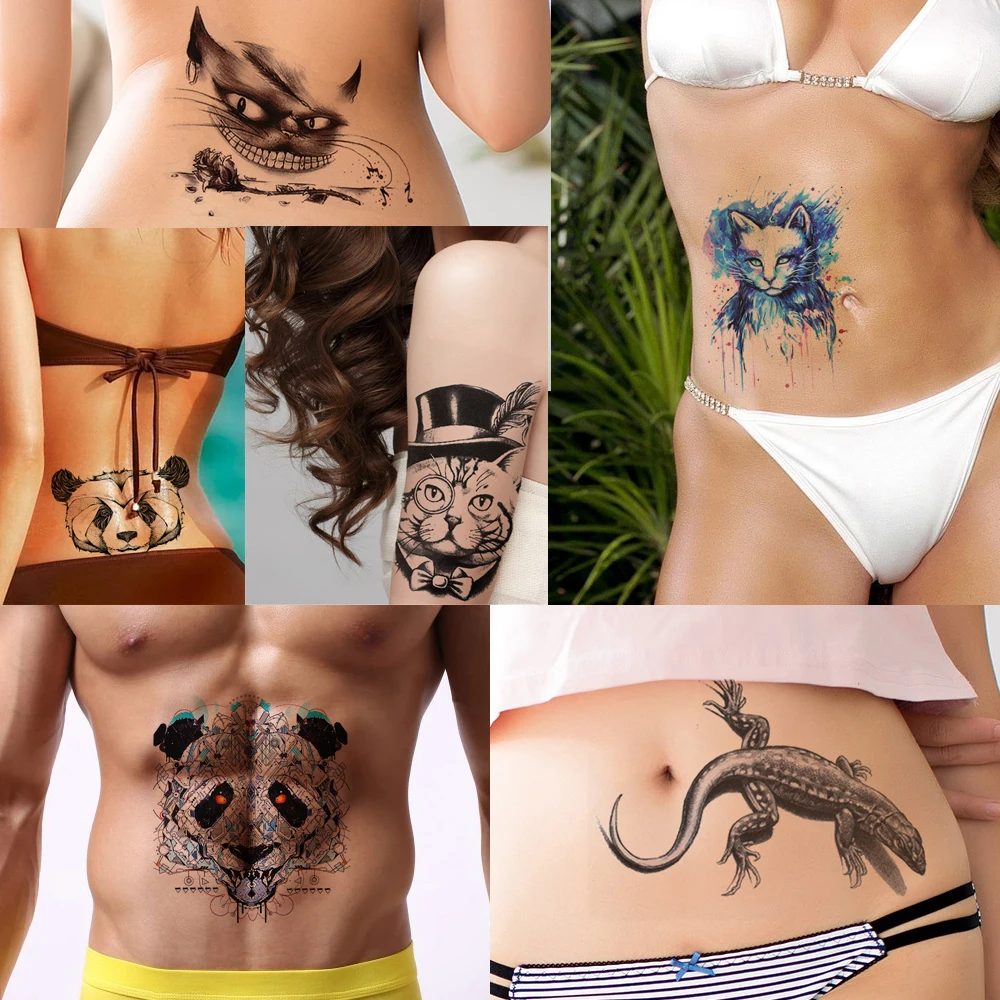 1 pz Bellezza Blu Colorato Disegno Gatto Immagine Disegno Tatoo HB235 Braccio Impermeabile Tatuaggio Temporaneo per le Donne Del Corpo Arte Del Tatuaggio
