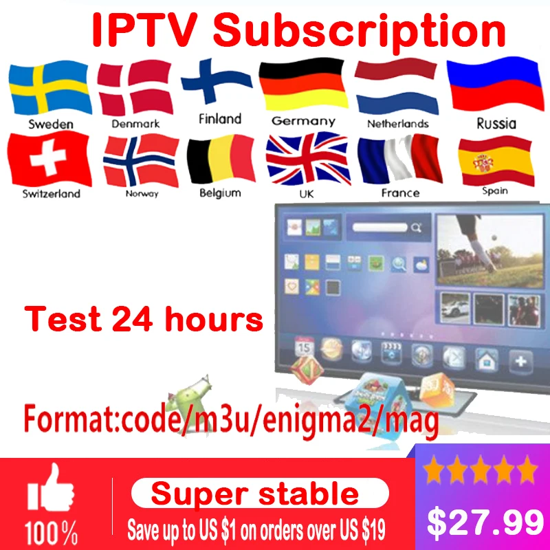 IPTV subscription Android TV Box + European Sweden Arabic French Spain France Belgium Italy Germany UK IPTV for smart tv box