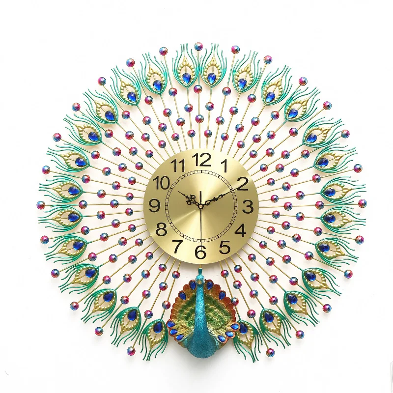 

Wall clock modern design Creativity High quality Metal Peafowl Wall clocks Hang decorations Living Room Electronic 3D wall clock