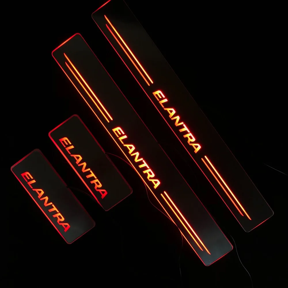 

RQXR led moving door scuff for Hyundai Elantra dynamic door sill plate flat lining overlay flowing/fixed light, 4pcs