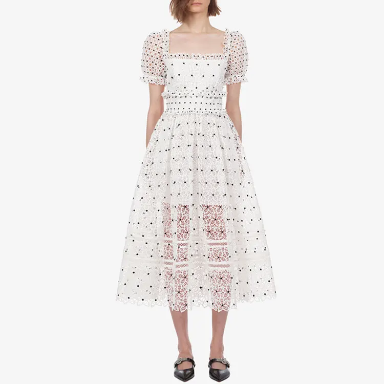 Женское кружевное платье SMTHMA, винтажное белое платье с расклешенным рукавом, лето