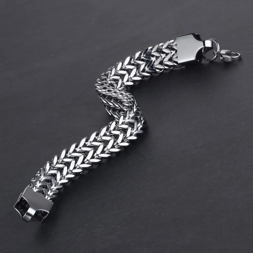 

Stainless Steel Wide Thick Wristband Bracelets for Men Silver Color Link Chain Cuff Bracelets Metal Jewelry Bangles Gifts MN17