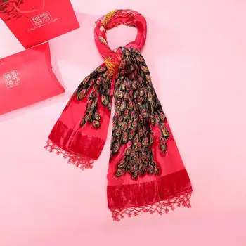 

Red Peacock Beaded Chal Scarf Women Velvet Silk Scarfs Head Wraps Luxury Brand Shawl Mujer Bufanda 2020 New Cape Muslim Hijab