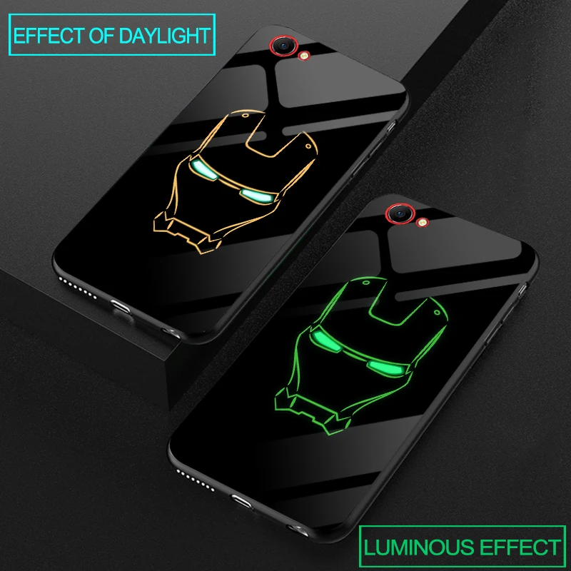 

Luxury Luminous Tempered Glass Cases For OPPO Find X Soft Silicone Back Cover For OPPO A1 A83 A3 OPPO Realme 1 Superman Case