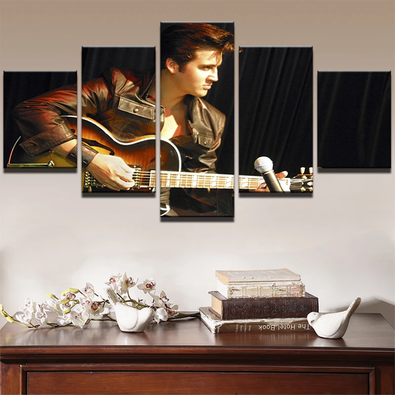 Modular Canvas Home Decor Wall Art Pictures 5 Pieces Elvis Presley Poster Elvis Guitar Painting Living Room HD Printed - 副本
