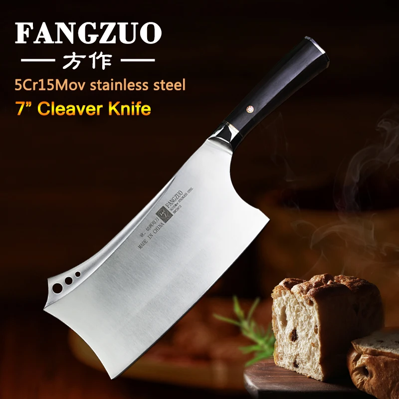 

FANGZUO 4cr14mov Stainless Steel Kitchen Knives 7'' Chopping Kitchen Knife Ebony handle Cleaver Cooking Chinese knife