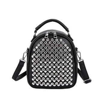 

BENVICHED Multifunction Studs Small Backpack Girl Mini School Bag Women Fashion Rivet Travel Bagpack 2 Layer PU Leather Bolsas