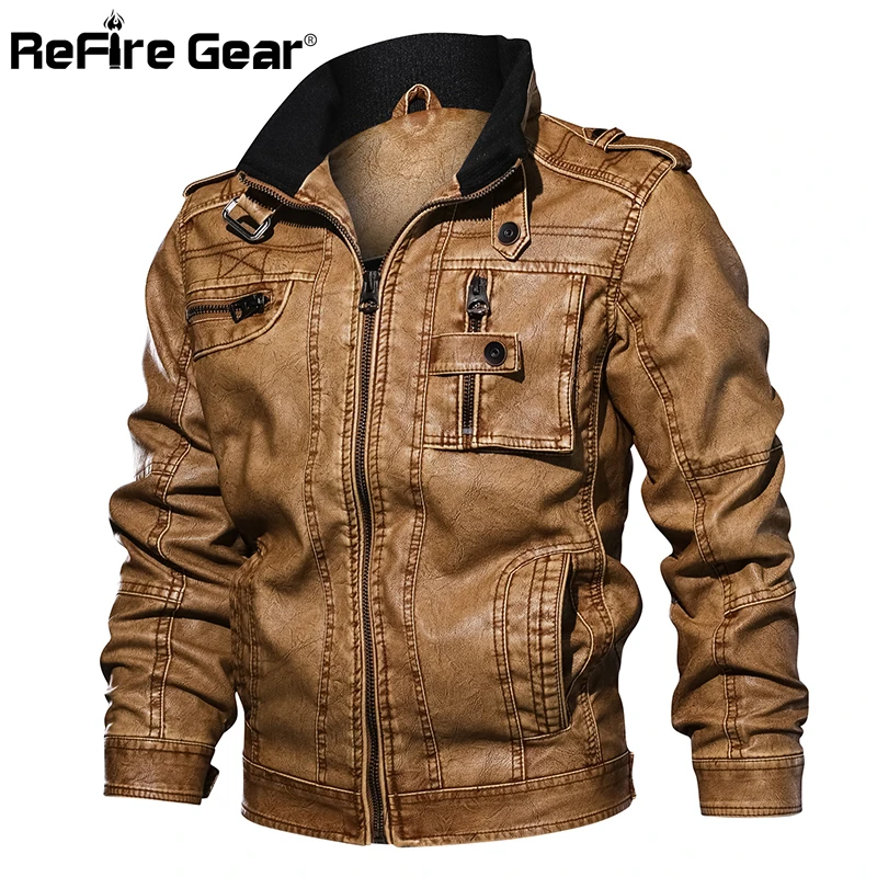 Refire gear мужская куртка из искусственной кожи, зимняя военная куртка-пилот, куртка-бомбер, осенняя модная верхняя одежда, мотоциклетная Байкерская кожаная куртка