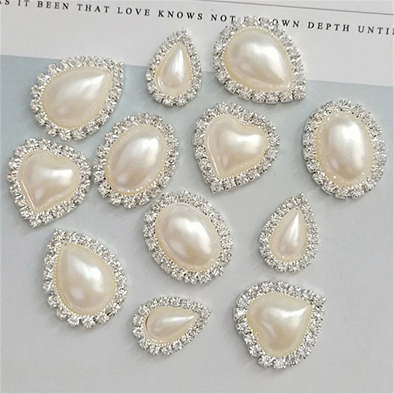 

10pcs/lot Pearl Alloy Love Water Drop Oval Diamond Rhinestone Buttons diy Handmade Hair Brooch Earrings Mobile Phone Accessories