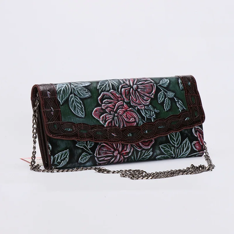 

Designer Brand Woman Chain Bags 2019 New Fashion Genuine Leather Clutch Bags Vintage Printing Floral Crossbody Bags For Women