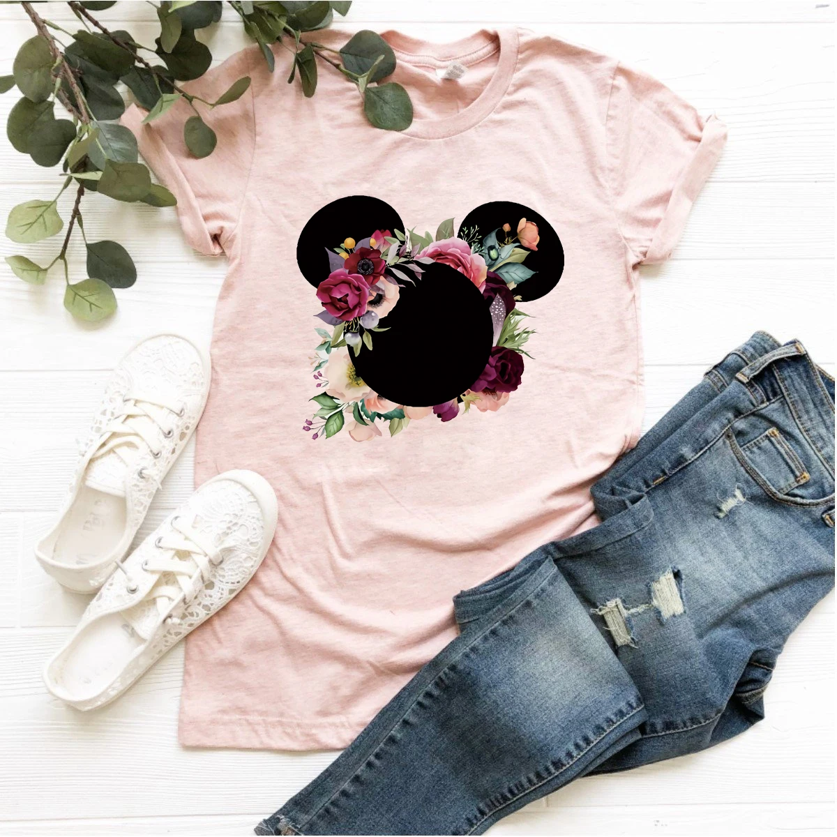 Женская милая футболка с рисунком Минни, футболка с цветочным принтом, модные футболки для отдыха, одинаковые Семейные рубашки