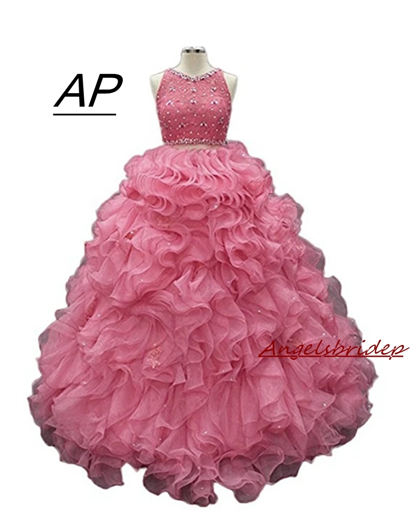 Hot-Sale-Two-Pieces-Mint-Green-Quinceanera-Dressed-2018-Ball-Gown-Organza-Ruffles-Sweet-16-Prom