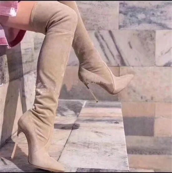 New Brown Grey Red Nude Suede Women Boots Over the Knee Thigh High Boots High Heels Spring Autumn Boots Shoes Woman Botas Mujer (12)