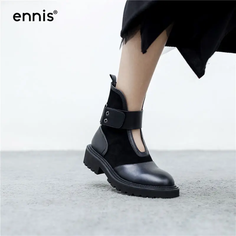 ENNIS/; дизайнерские ботинки; черные женские ботинки на платформе; осенние ботинки из натуральной кожи; зимняя женская обувь из коровьей замши с пряжкой; Новинка; A8187