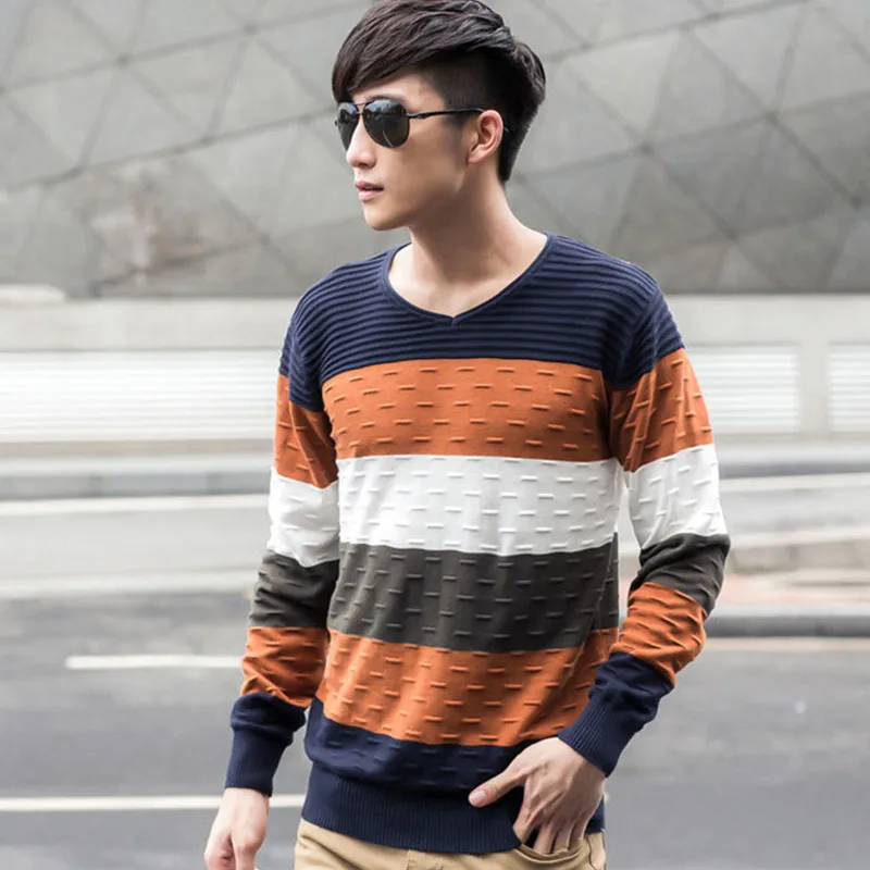Men Striped Sweater V Neck Jumper Autumn Winter Cotton Brand Mens Best Men's Sweater Patterns Men Striped Sweater V Neck Jumper Autumn Winter Cotton Brand Mens Best Men's Sweater Patterns