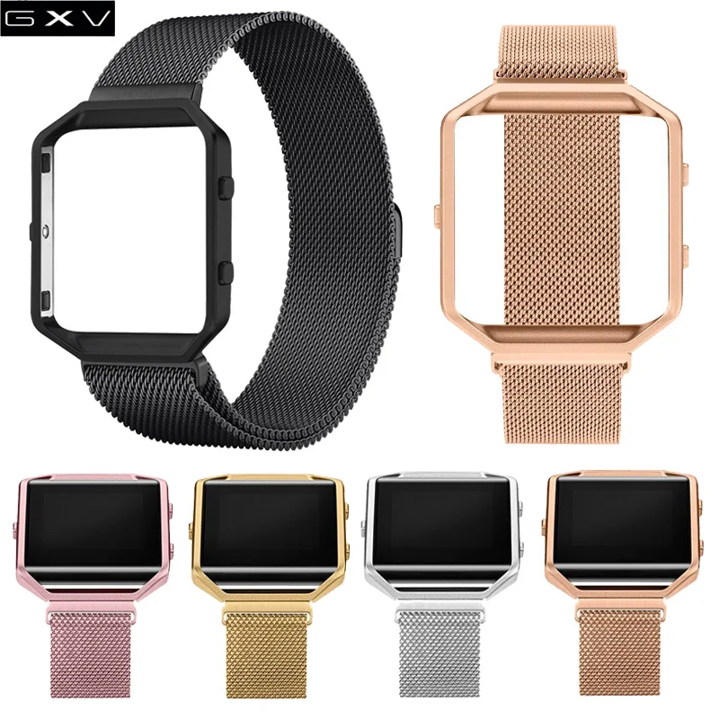 

GXV Milanese Loop Magnetic Stailess Steel Band + Metal Frame Housing for Fitbit Blaze Smart Fitness