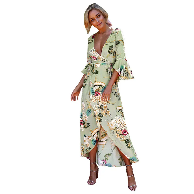 

Women's Summer Beach Sundress Floral Boho Evening Party Long Dress@GA