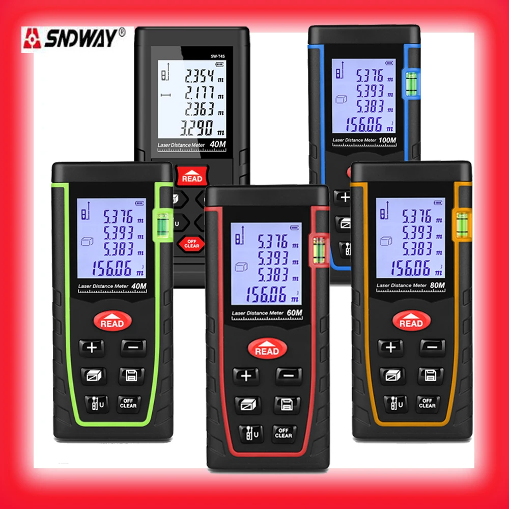 SNDWAY Laser range finder 40 mt 60 mt 80 mt 100 M maßband abstand meter digital Monokulare laser ebene abstand meter metro werkzeuge Günstig