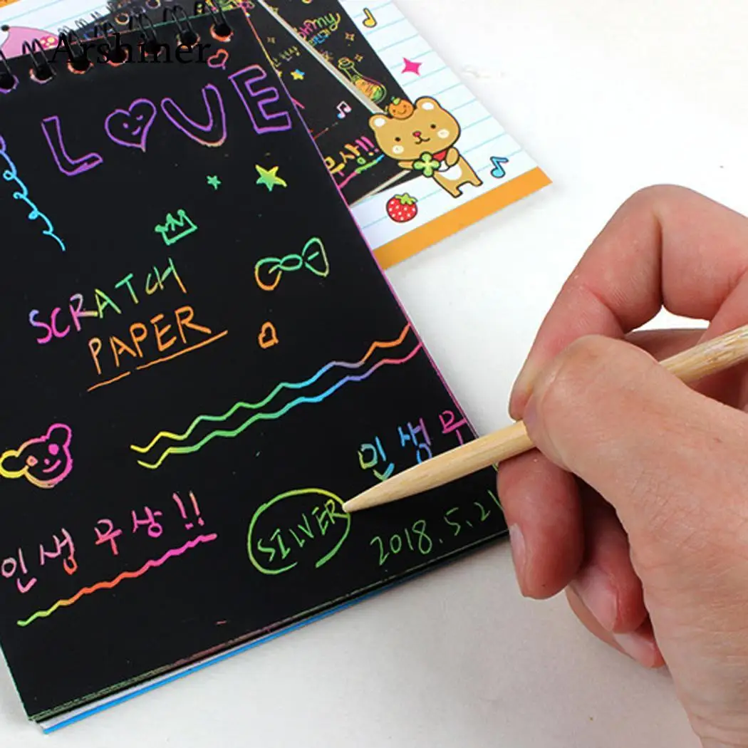 1Pc Creative DIY Draw Sketch Notes Scratch Note Black Cardboard For Kids Toy Notebook Material Escolar School Supplies 1Pc Creative DIY Draw Sketch Notes Scratch Note Black Cardboard For Kids Toy Notebook Material Escolar School Supplies