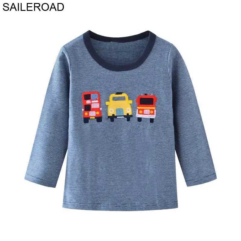 

SAILEROAD 2-7Years a Little Boy Long Sleeve TShirts Autumn Spring Babies Toddler Topwear Shirts Cotton Embroidery Car Kids Top