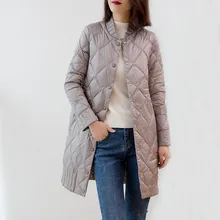 Женский ультра легкий пуховик, Осень-зима, тонкий, белый, утиный пух, куртка, парка, женская, одноцветная, средней длины, длинная, верхняя одежда, пальто, AB990