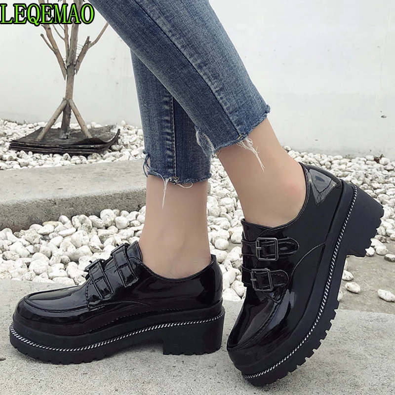 Черные туфли на толстой подошве без шнуровки espadrilles Лоферы с металлическим