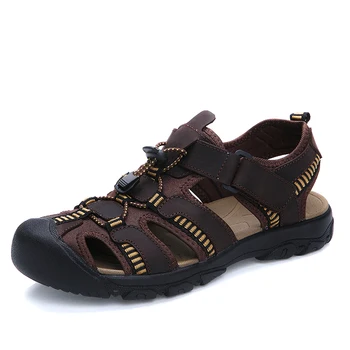 

28-67 Soft Leather Men Sandals Plus Size Summer Sandals Men Style Brown Green