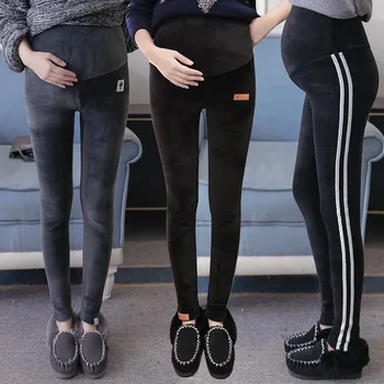

Velvet Maternity Pants Elastic Wait Adjustable Skinny Pants For Pregnant Women Thick Warm Pregnancy Legging Warm Winter