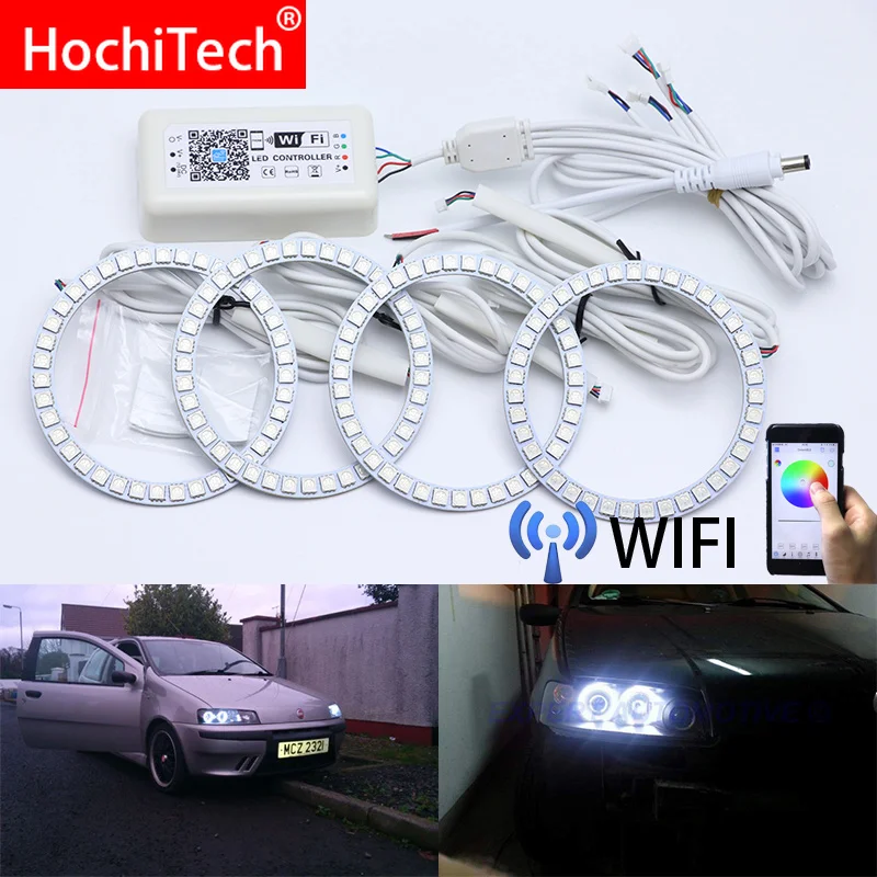 Беспроводной разноцветный светодиодный дневной светильник Angel Eye с Wi Fi RGB DRL для Fiat