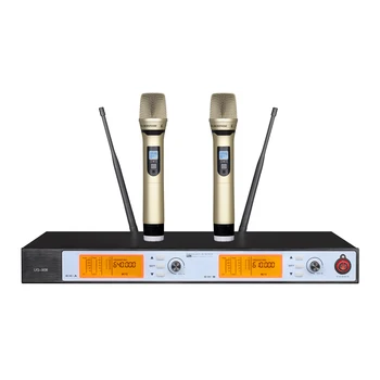 

LEORY UG-908 Wireless Microphone System Receiver + 2 Transmitter UHF 200CH Handheld Microphone LCD Display For KTV Meeting