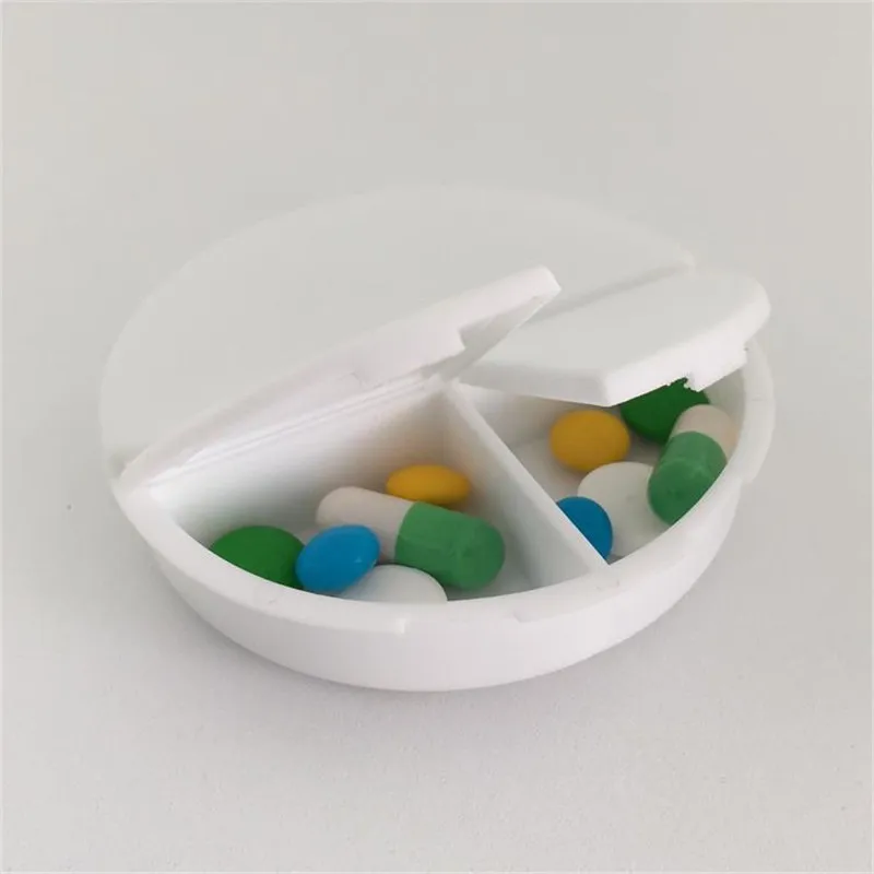 

5pcs/Bags PP Health kits Plastic Round 3 Grid Solid Color Travel Portable Storage Box Medicine Box Manufacturers Wholesale