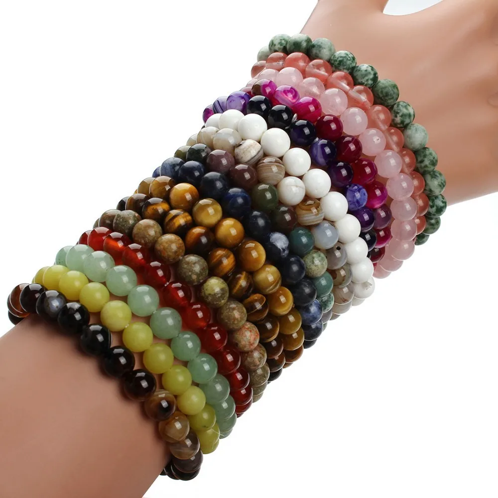 Модные браслеты из натурального камня для женщин и мужчин, розовые Quartzs, тигровые глаза, Агаты, бисерные браслеты для йоги Pulseira Masculina F2852
