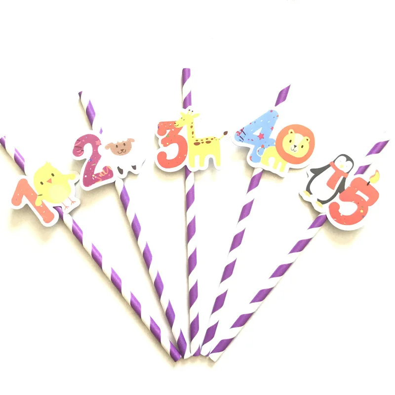 

9 PCS/ Kit Number Style Paper Straws Disposable Straws Drinking Straws Props for Photography Pipette Party Decoration