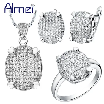 

Almei 2016 Jewelry Sets for Woman Wedding Party Fashion Crystal Earrings Necklace Rings High Quality Wholesale Zircon T005