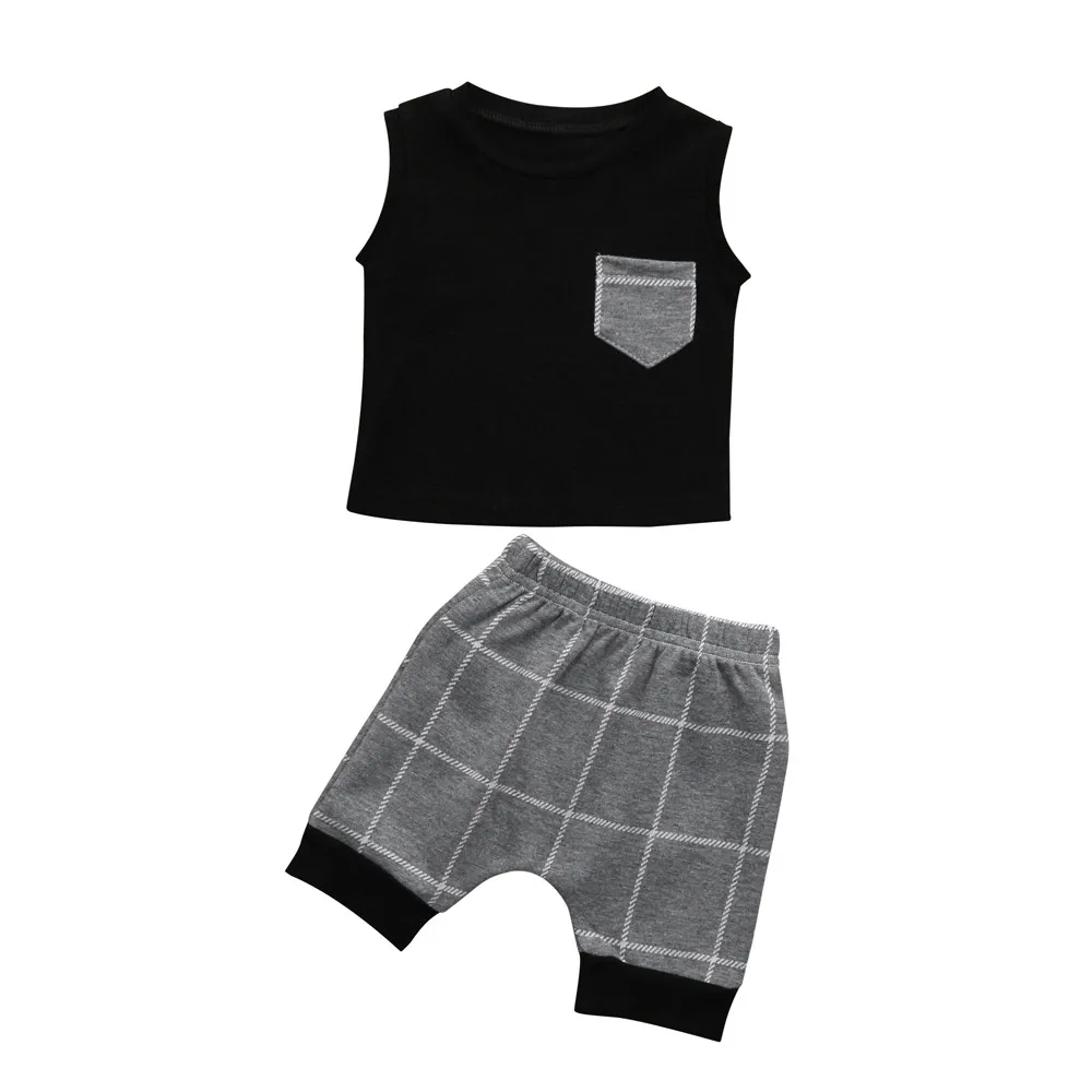 Boy summer suit Infant Toddler Baby Boys Girl Plaid Tops T Shirt Vest Shorts Outfits Clothes Set modis roupa infantil hot #06 |