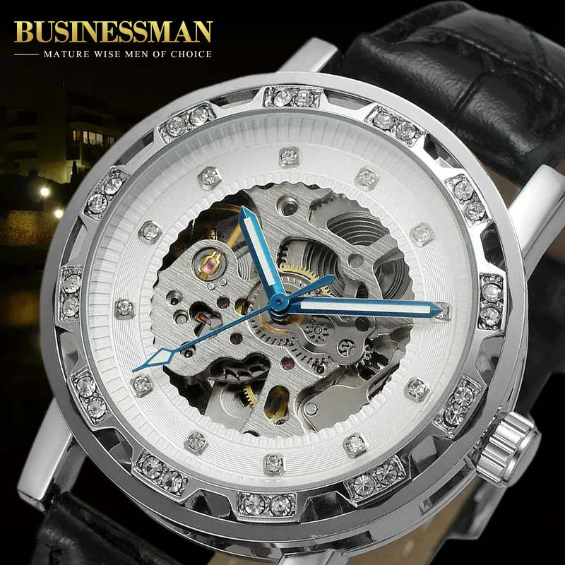 

Forsining Automatic Watch Men Skeleton Wristwatch Black Color Leather Strap FSG8012MS7