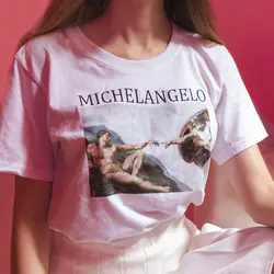 Michelangelo Sistina картина маслом модная футболка для женщин Винтаж Ulzzang Tumblr Harajuku короткий рукав Повседневная