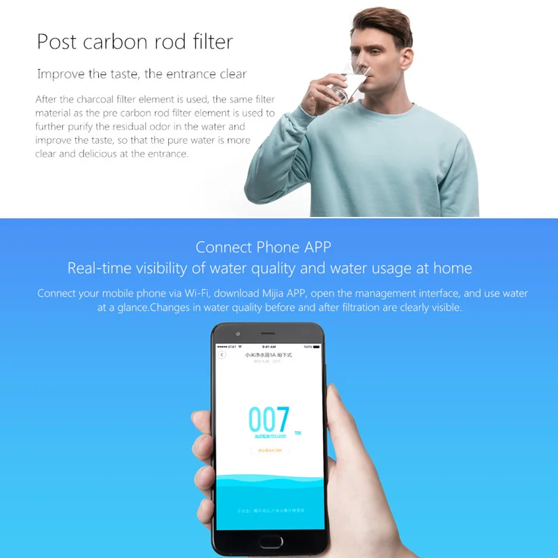 Original Xiaomi Mi Water Purifier 1A with Faucet Support WiFi Connect Smart Mi Home APP RO Reverse Osmosis Filter for Household