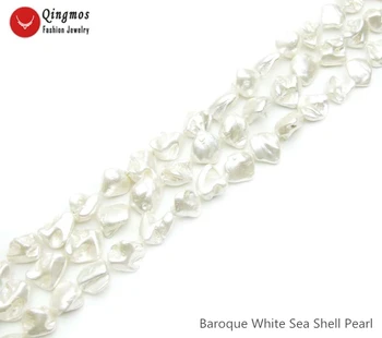 

Qingmos 15*20mm Baroque White Sea Shell Pearl Beads for Jewelry Making Necklace Bracelet Earring DIY Loose Strands 15'' los824