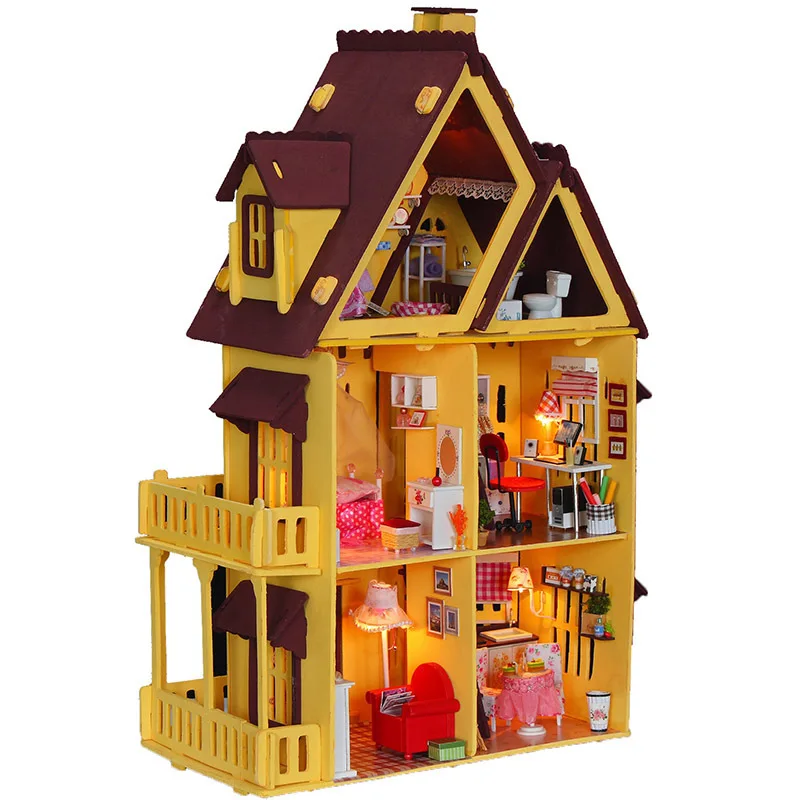 Hand made wood DIY doll house educational toys 1 12 large house 3d dollhouses miniature assembled