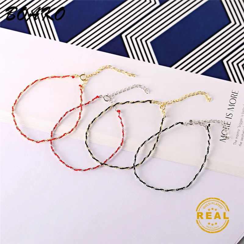 

BOAKO Simple Charm Bracelet Black Red Minimalist Adjustable Rope String Lucky Bracelet Handmade 925 Braided Friendship Bracelet