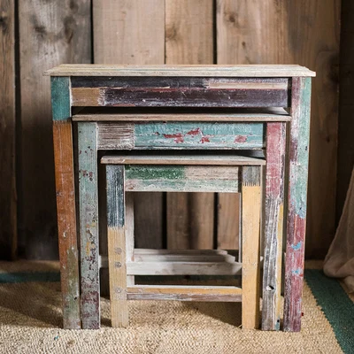beautiful distressed shabby handmade wooden antique nesting side tables (6)