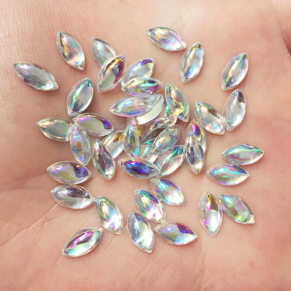 

NEW AB Epoxy Resin Clear Horse Eye Flatback Rhinestone Scrapbook DIY Wedding Ornaments Appliques 150PCS 5*10mm F497