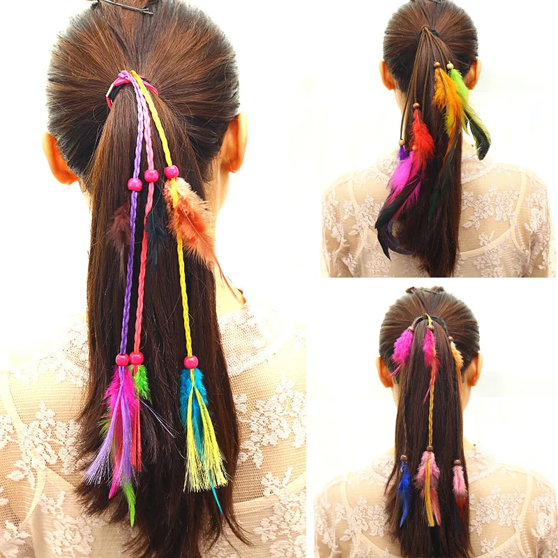 Hot Sale 1Pc Popular Bohemian Wind Color Girl Feather Headband New Hand