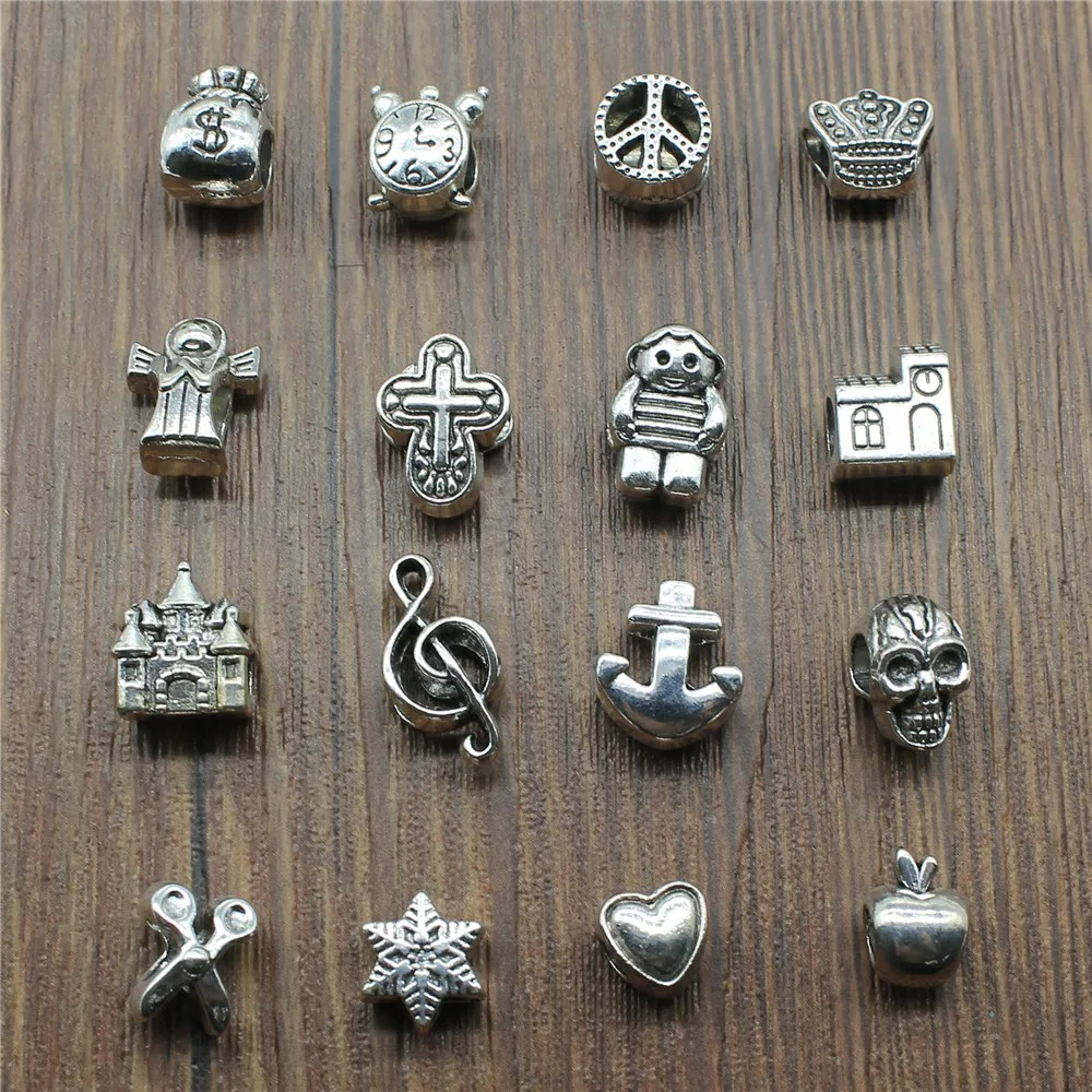 

10pcs/lot Antique Silver Color European Big Hole Beads Charm Jewelry Accessories For Bracelet Making