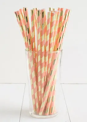 Мятно-зеленый/розовый фольга золотые тарелки для вечеринки чашки поставки одноразовая посуда набор бумажные соломинки вилка для летней вечеринки свадьбы Крещения - Цвет: 25pcs straws