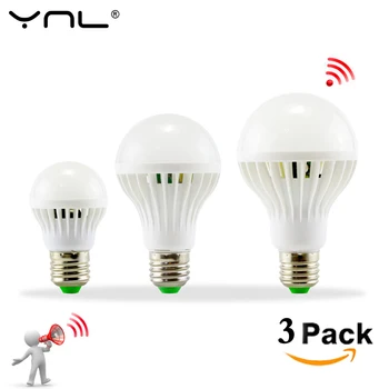 3PCS/Lot Led bulb Sound Motion Sensor Auto matic Smart LED Bulb E27 3W 5W 7W 9W 12W White AC 220V Detection Lampada Sound Sensor